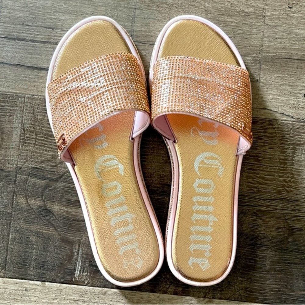 JUICY COURTURE Rose gold and pink with diamond beads slipper Size 7